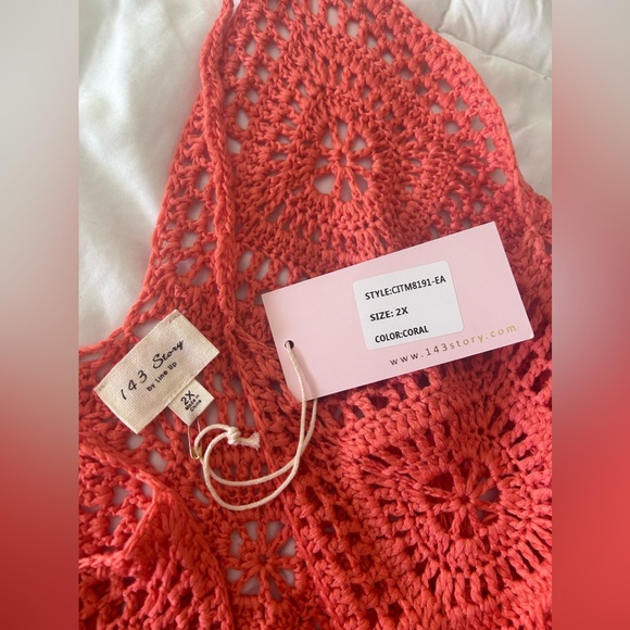 143 Story womens 2x crochet boho cropped tank - Picture 5 of 7